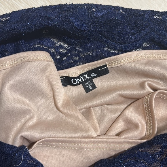 Onyx Nite Blue Lace Glitter Midi Dress - Picture 8 of 9